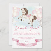 ベビーシャワーおとぎ話ポニースターピンクバルーン サンキューカード (正面)