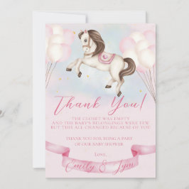 ベビーシャワーおとぎ話ポニースターピンクバルーン サンキューカード