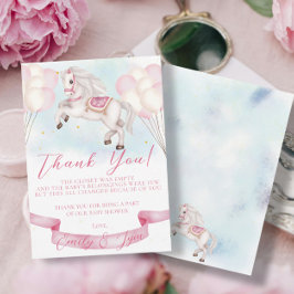 ベビーシャワーおとぎ話ポニースターピンクバルーン サンキューカード