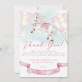 ベビーシャワーおとぎ話ポニースターピンクバルーン サンキューカード (正面)