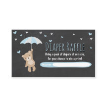 ベビーシャワーおむつラッフルカードテディベアブルー