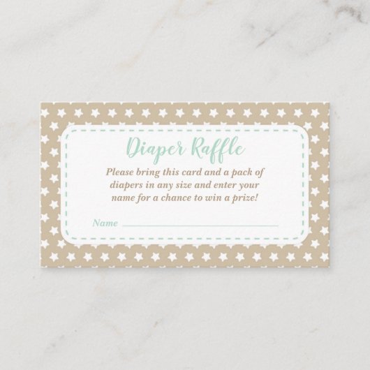 ベビーシャワーおむつラッフルカード | ミントとタン エンクロージャーカード (正面)