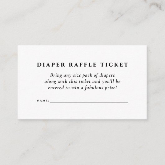 ベビーシャワーおむつラッフルシンプルチケットエレガント エンクロージャーカード (正面)