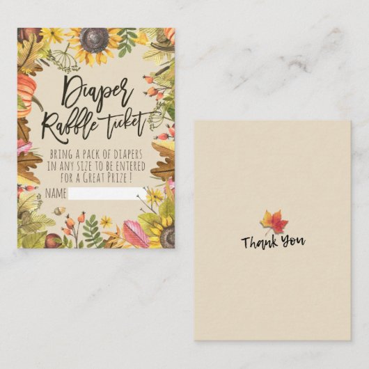 ベビーシャワーおむつラッフルチケットカボチャひまわり エンクロージャーカード (正面/裏面)