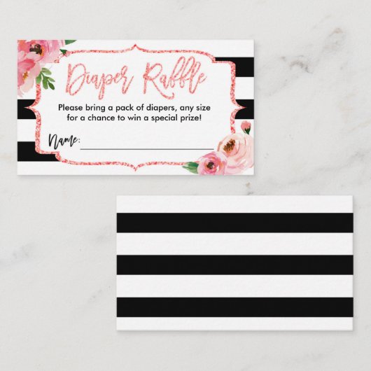 ベビーシャワーおむつラッフルチケットピンクガール エンクロージャーカード (正面/裏面)