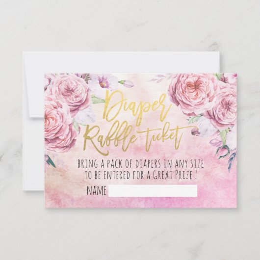ベビーシャワーおむつラッフルチケットボヘミアンフラワーズ 招待状 (正面)