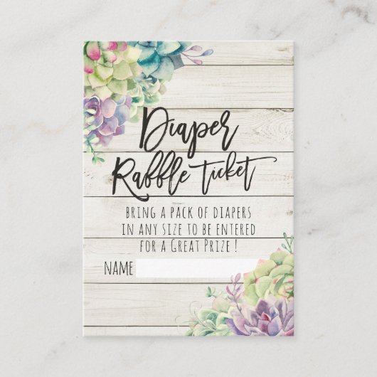ベビーシャワーおむつラッフルチケット多肉木材 エンクロージャーカード (正面)