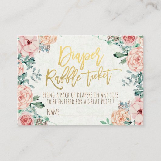 ベビーシャワーおむつラッフルチケット水彩フローラ エンクロージャーカード (正面)