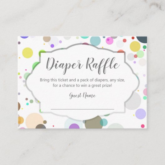 ベビーシャワーおむつラッフルチケット、水玉模様 エンクロージャーカード (正面)
