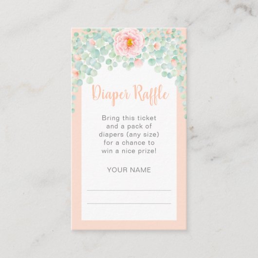 ベビーシャワーおむつラッフルユーカリフローラ桃 エンクロージャーカード (正面)