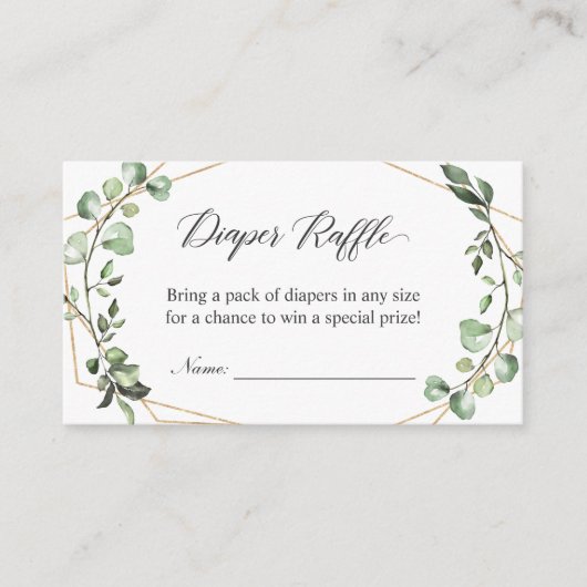 ベビーシャワーおむつラッフルユーカリ葉 エンクロージャーカード (正面)