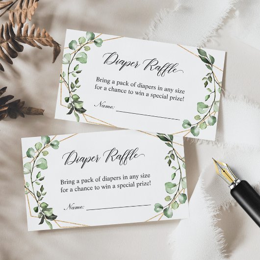 ベビーシャワーおむつラッフルユーカリ葉 エンクロージャーカード