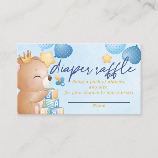ベビーシャワーおむつラッフル男の赤ちゃん エンクロージャーカード (正面)