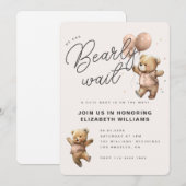 ベビーシャワーおめでとう We Can Bearly Wait 招待状 (正面/裏面)