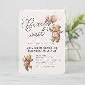 ベビーシャワーおめでとう We Can Bearly Wait 招待状 (スタンド正面)