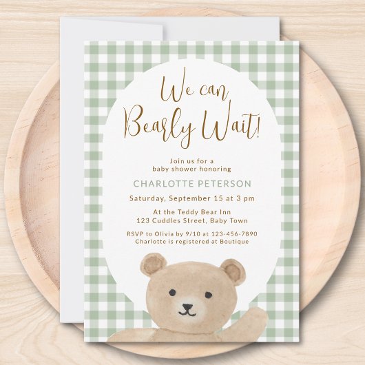 ベビーシャワーおめでとう We Can Bearly Wait 招待状