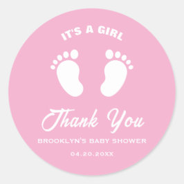 ベビーシャワーおもしろいトレンディーその女の子ピンクホワイト足 ラウンドシール