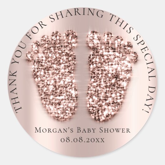 ベビーシャワーお気に入りサンキューグリッターガールバラGlam ラウンドシール (正面)