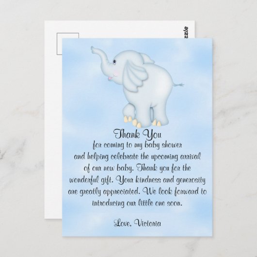 ベビーシャワーお礼カード 男の子 象 ポストカード (正面/裏面)