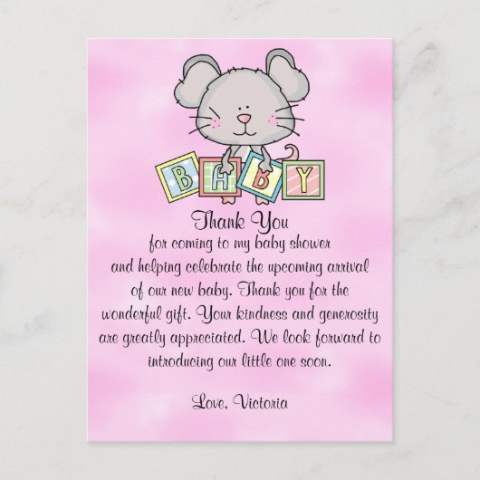 ベビーシャワーお礼 女の子 マウス ポストカード (正面)