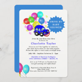 ベビーシャワーかわいいカーブルー男の赤ちゃん 招待状