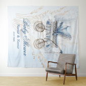 ベビーシャワーかわいいクラシックベビーベビーカー青フローラ タペストリー (インサイチュ(横))