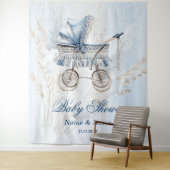 ベビーシャワーかわいいクラシックベビーベビーカー青フローラ タペストリー (インサイチュ)
