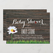 ベビーシャワーかわいいデイジー&ラディバグズエレガントウッド 招待状 (正面/裏面)