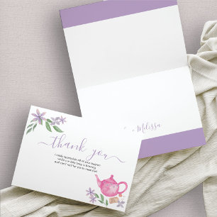 ベビーシャワーかわいいピンクのティーポットサンキューカード サンキューカード