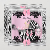 ベビーシャワーかわいい女の子ゼブラプラムブロンド赤ちゃん女の子 招待状 (正面/裏面)