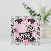 ベビーシャワーかわいい女の子ゼブラプラムブロンド赤ちゃん女の子 招待状 (スタンド正面)