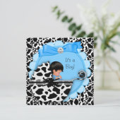 ベビーシャワーかわいい男の赤ちゃんブループラムカウズ 招待状 (スタンド正面)