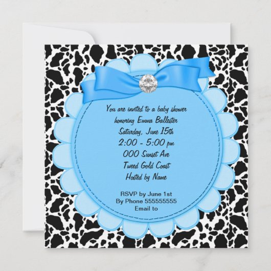 ベビーシャワーかわいい男の赤ちゃんブループラムカウズ 招待状 (裏面)