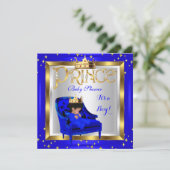 ベビーシャワーかわいい男王室の子プリンスブルーチェアA2 招待状 (スタンド正面)