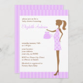 ベビーシャワーがある薄紫のシックなお母さん 招待状 (正面/裏面)