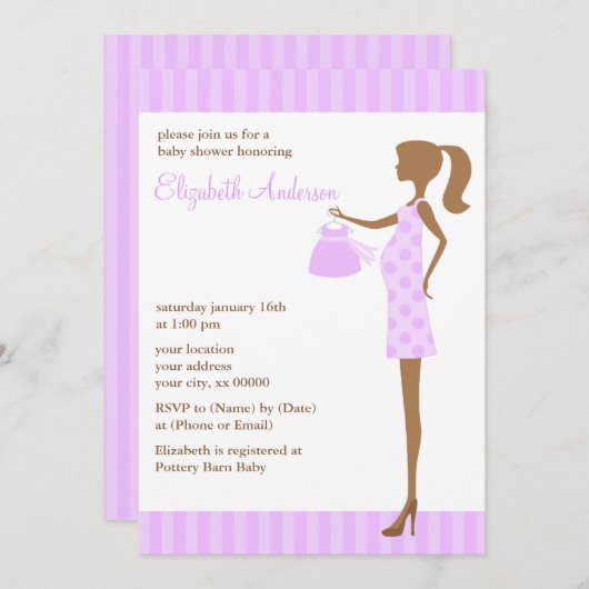 ベビーシャワーがある薄紫のシックなお母さん 招待状 (正面/裏面)