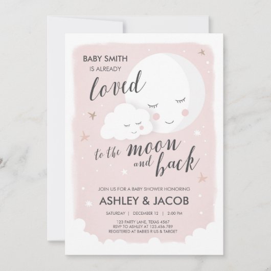 ベビーシャワーが月と背中の招待状 招待状 (正面)