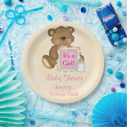 ベビーシャワーそれは女の子のテディー・ベアです ペーパープレート (パーティー)