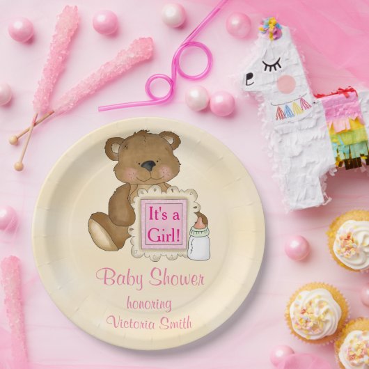 ベビーシャワーそれは女の子のテディー・ベアです ペーパープレート (パーティー)