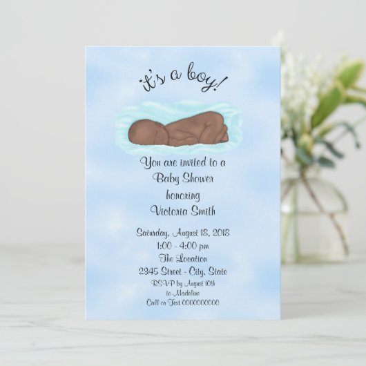 ベビーシャワーそれは民族男の子の男の赤ちゃんです 招待状 (スタンド正面)