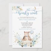 ベビーシャワーでテディベアの運転を心待ちにする 招待状 (正面)