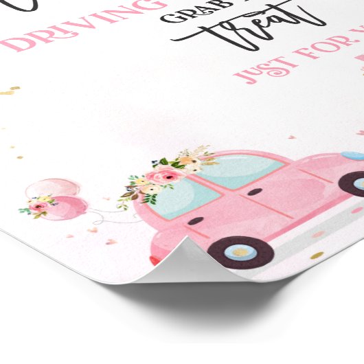 ベビーシャワーでドライブお気に入りサインピンクフローラ ポスター (角)