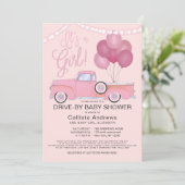 ベビーシャワーでドライブするガールートラックの風船 招待状 (スタンド正面)