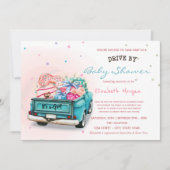 ベビーシャワーでドライブするトラックの甘いお菓子 招待状 (正面)