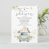 ベビーシャワーでドライブする緑のサファリの動物 招待状 (スタンド正面)