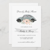 ベビーシャワーでドライブ水色カブトムシフローラ 招待状 (正面/裏面)