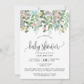 ベビーシャワーでドライブ、水彩コテージ花 招待状 (正面)