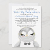 ベビーシャワーでマスクをドライブしたボーイペンギン 招待状 (正面)