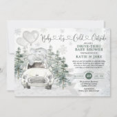 ベビーシャワーで冬の象の雪の森をドライブ 招待状 (正面)