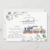 ベビーシャワーで動物をバーチャルに運転する 招待状 (正面)